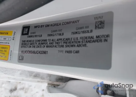 2018 Chevrolet Spark 1Lt Manual из США, поврежденный, VIN KL8CC6SA9JC432981